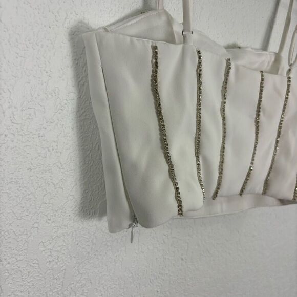 2 Pc Set! Altar'd State White with Jeweled Stripe Cropped Tank & Mini Skirt - Picture 5 of 12